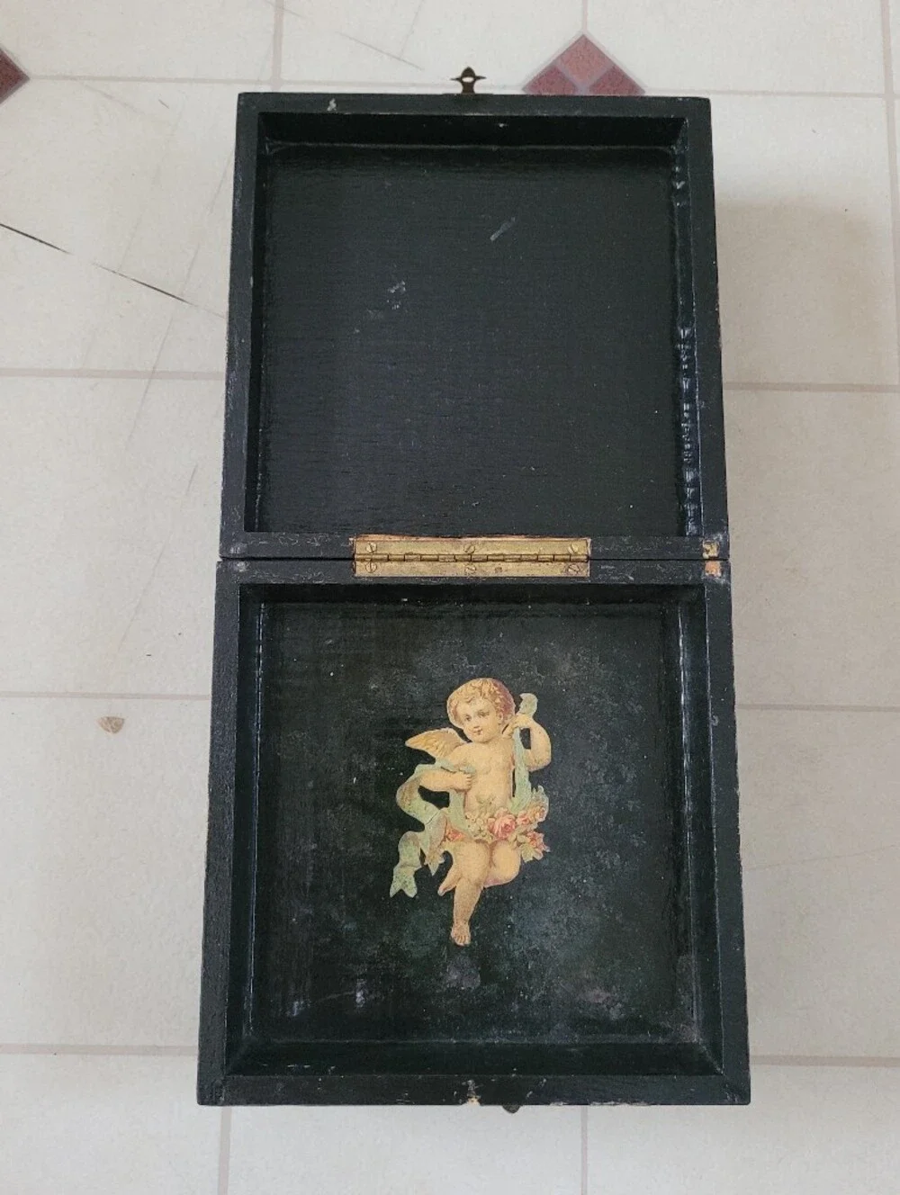 Whimsigoth Lacquer Trinket Jewelry Box Cherub Dark Romance Vintage Unique Gift